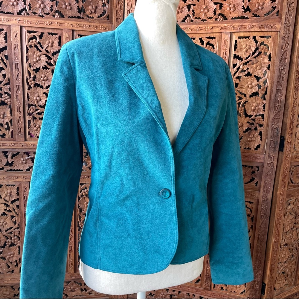 Vintage Handmade Western Turquoise Faux Suede Women's Blazer Jacket - Picture 5 of 9
